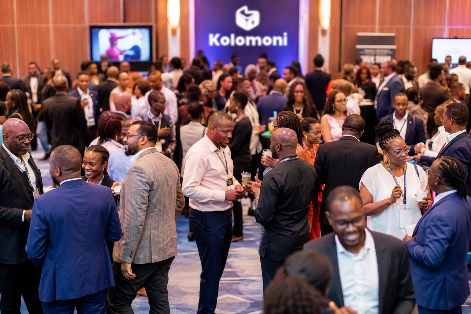 Attendees networking at a Kolomoni event